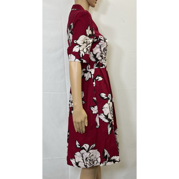 Anthropologie Maeve Dagmar Red & White Rose Floral Dress Sz 4 EUC Vintage Style - Picture 4 of 10